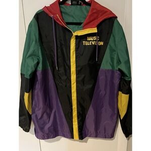 MTV 2020 Viacom Official Colorblock Windbreaker Full Zip‎ Hoodie Jacket Large